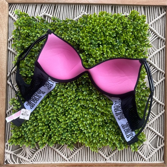 New PINK Black Bra Size 34B - Logo band / mesh - Picture 6 of 7